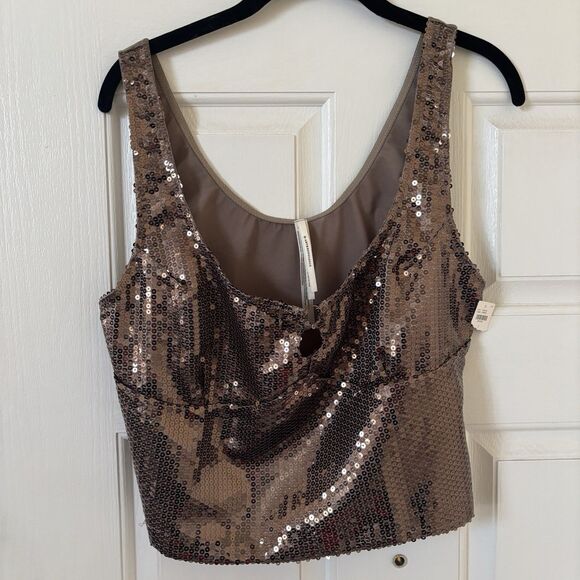 NWT Anthropologie Sequin Keyhole Top Sleeveless Cropped Size Large Festival Rave - Picture 2 of 14